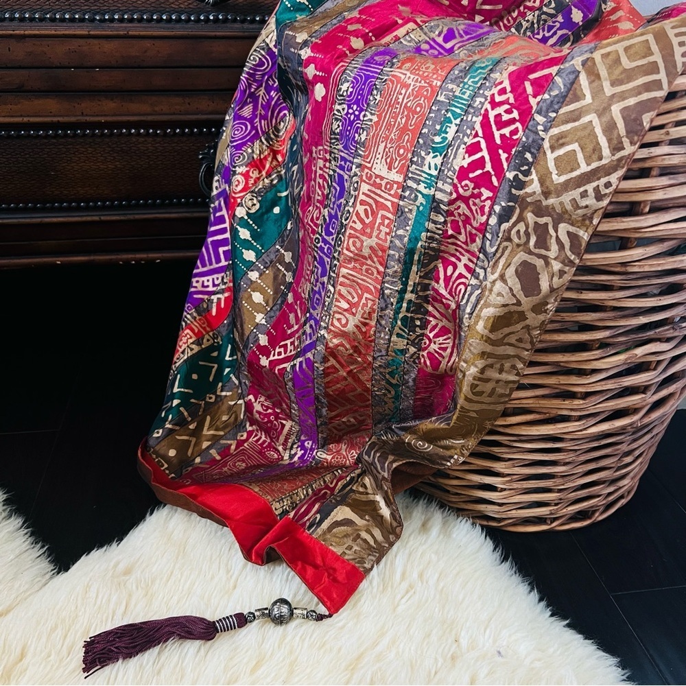 Bohemian Colorful Patterned Throw or Tablecloth with Tassels 40”x60” - Picture 3 of 10